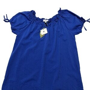 Hestor Orchard Blouse Womens S Blue Striped Tie Neck  Puff‎ Sleeve Blouse Preppy